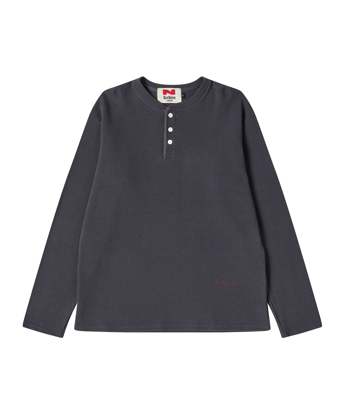 비욘드클로젯(BEYOND CLOSET) [COLLECTION LINE] 헤비 웨이트 와플 헨리넥 티셔츠 차콜 그레이
