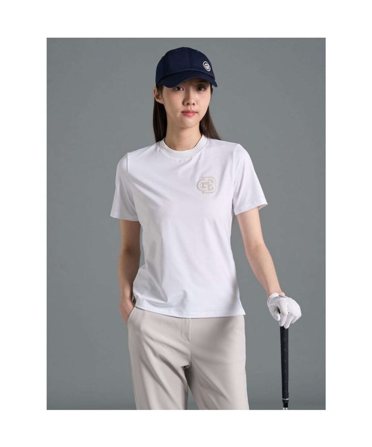 빈폴골프(BEANPOLE GOLF) 여성 원포인트 라운드넥 반소매 티셔츠 - 아이보리