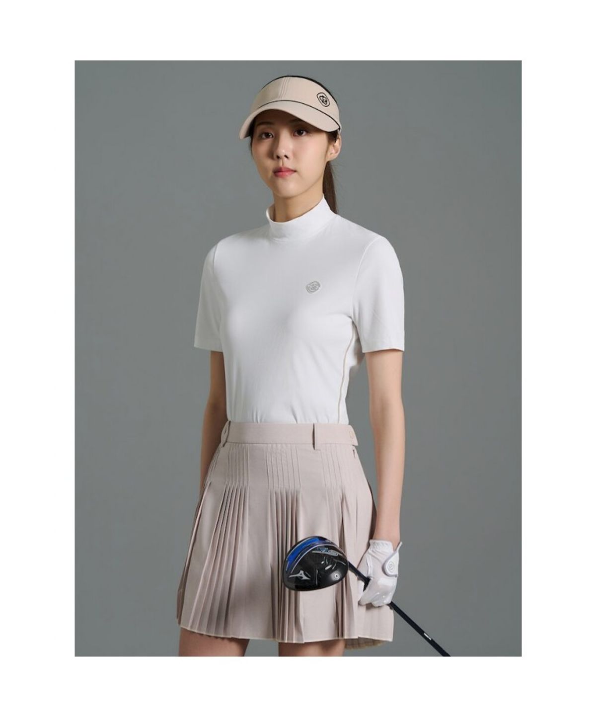빈폴골프(BEANPOLE GOLF) [B_under] 여성 라인 배색 하이넥 반소매 티셔츠 - 화이트
