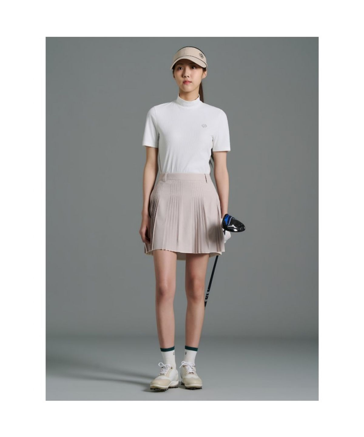 빈폴골프(BEANPOLE GOLF) [B_under] 여성 라인 배색 하이넥 반소매 티셔츠 - 화이트