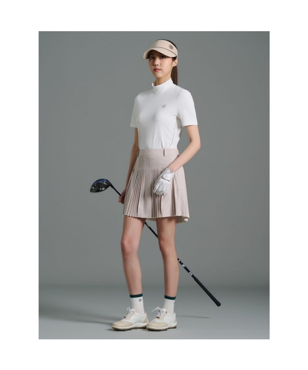 빈폴골프(BEANPOLE GOLF) [B_under] 여성 라인 배색 하이넥 반소매 티셔츠 - 화이트