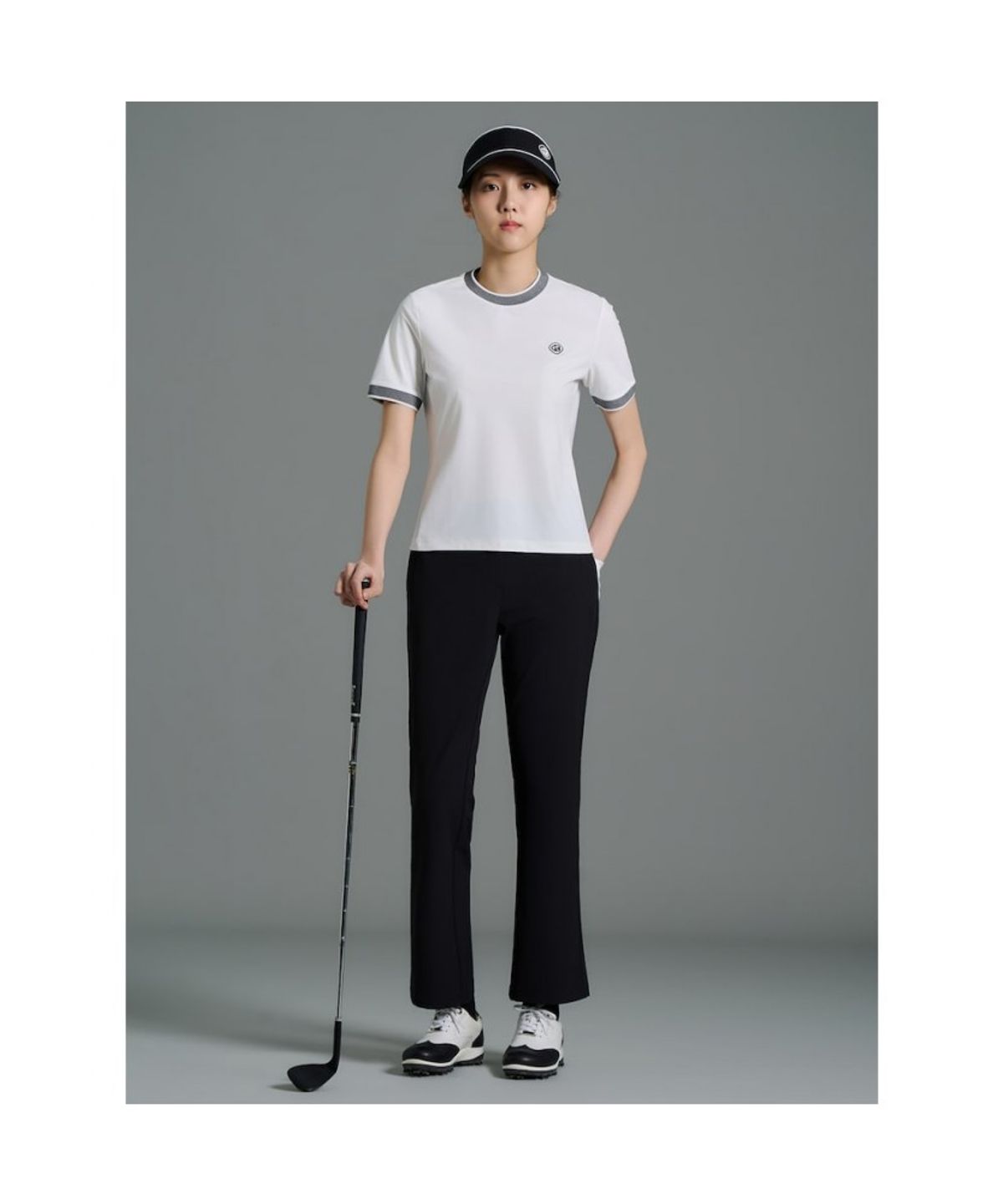 빈폴골프(BEANPOLE GOLF) [B_under] 여성 자카드 모크넥 반소매 티셔츠 - 화이트