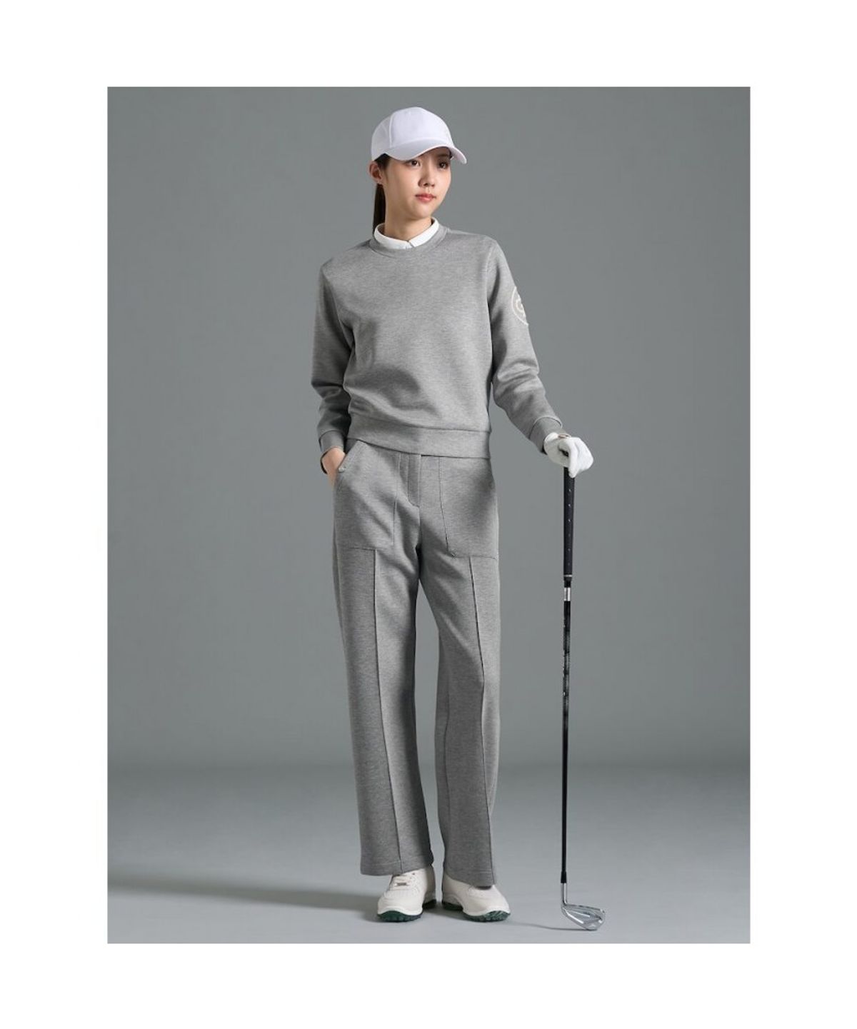 빈폴골프(BEANPOLE GOLF) 여성 라운드넥 블루종핏 긴소매 티셔츠 - 그레이