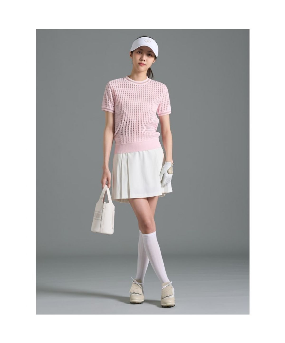 빈폴골프(BEANPOLE GOLF) 여성 변형 케이블 반소매 풀오버 - 라이트 핑크