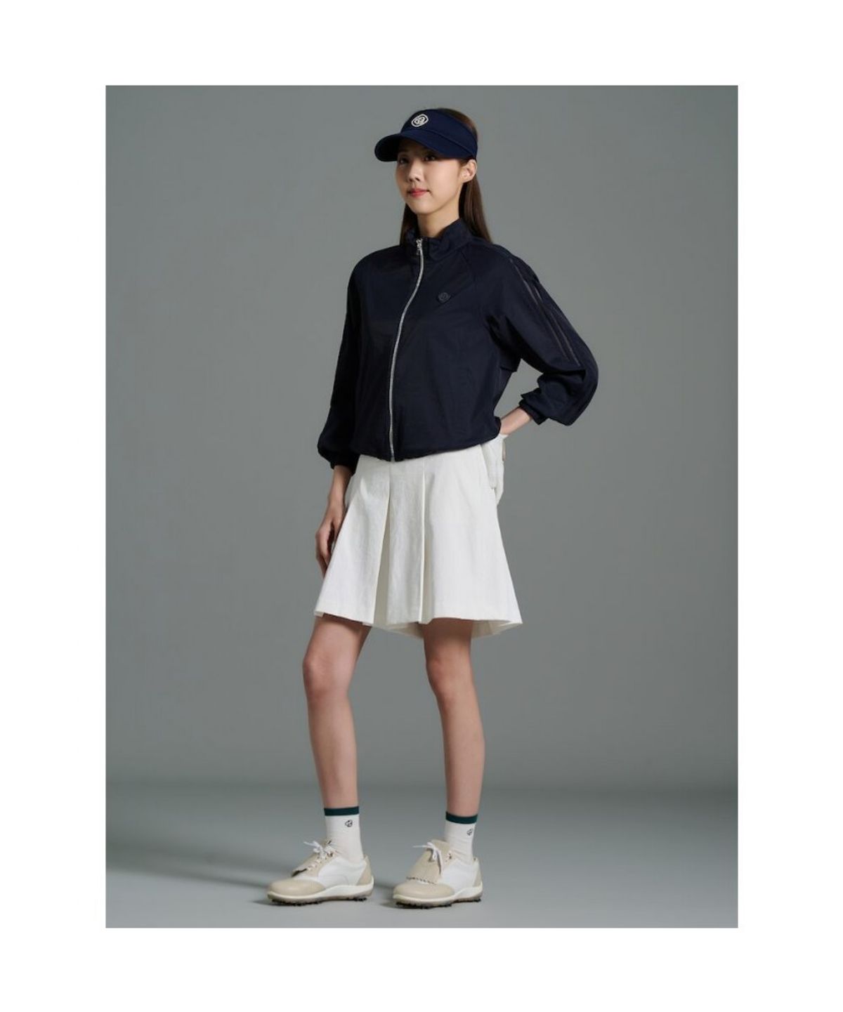 빈폴골프(BEANPOLE GOLF) 여성 소매 패치 경량 홑겹 점퍼 - 네이비