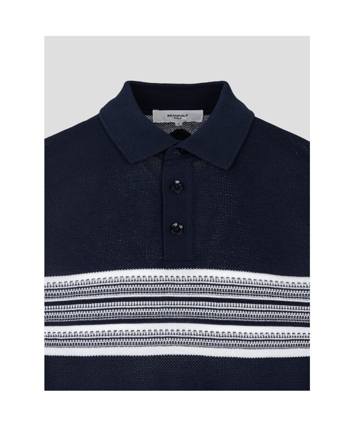 빈폴골프(BEANPOLE GOLF) 남성 반소매 스트라이프 텍스처 칼라 티셔츠 - 네이비