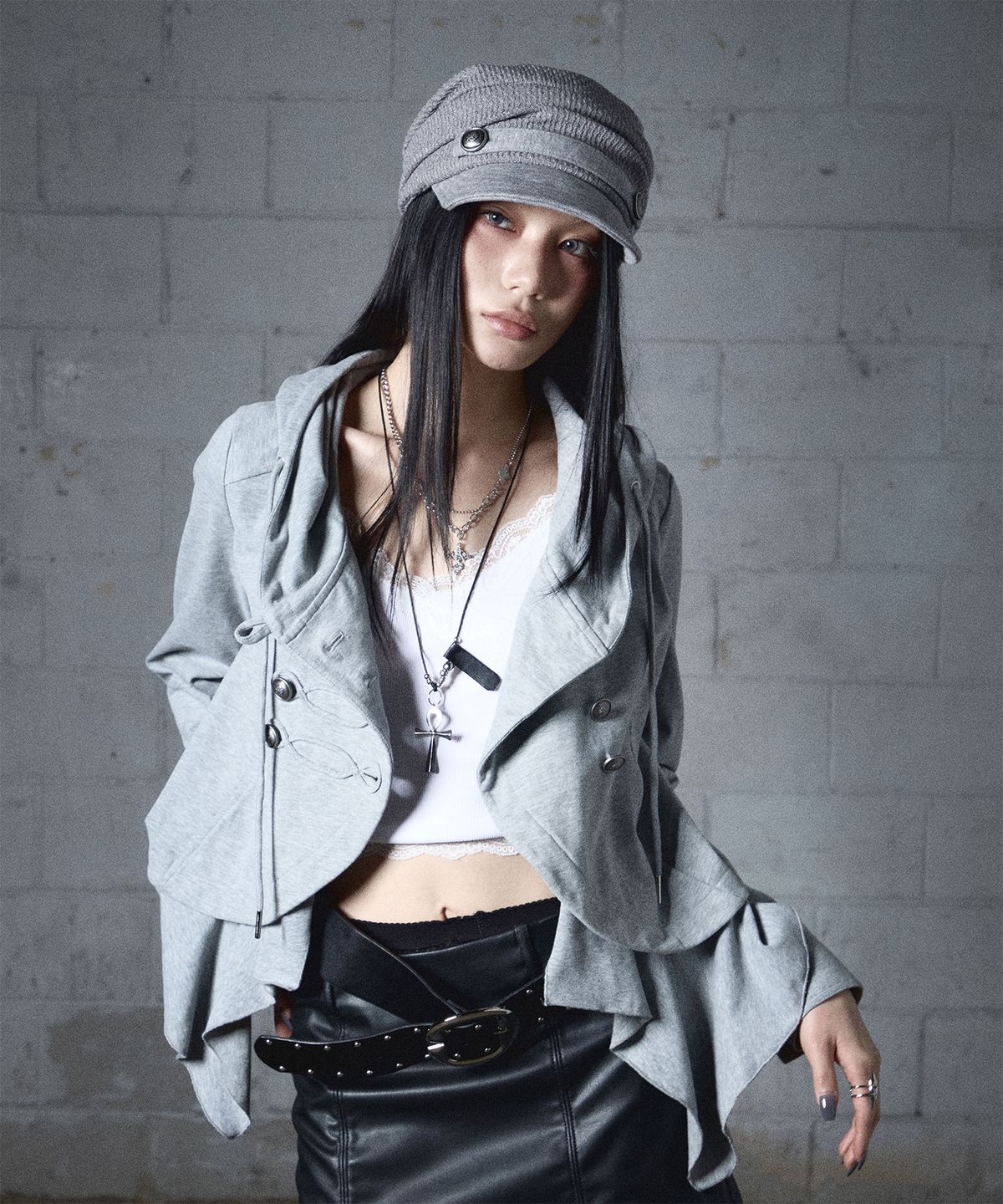 낫노잉(NOTKNOWING) Draped Button Knit Cap (MELANGE GREY)