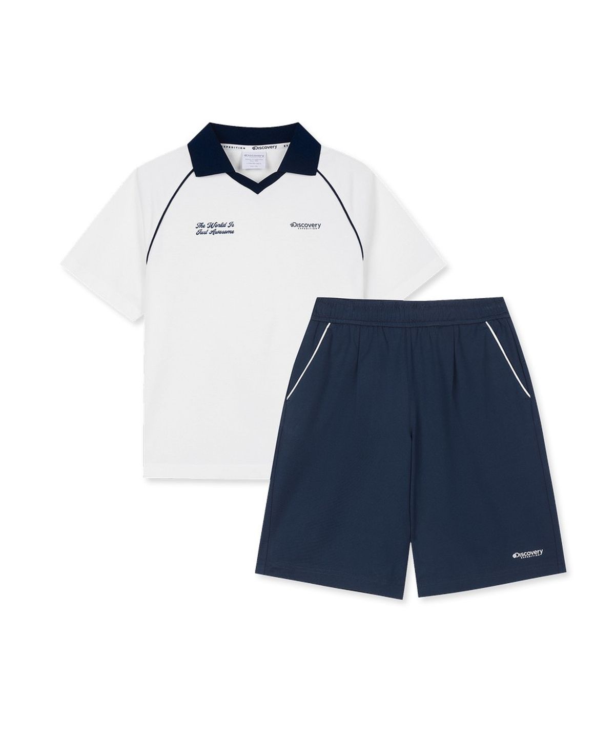 디스커버리 키즈(DISCOVERY KIDS) 키즈 카라 반팔티+팬츠 2SET (WHITE)
