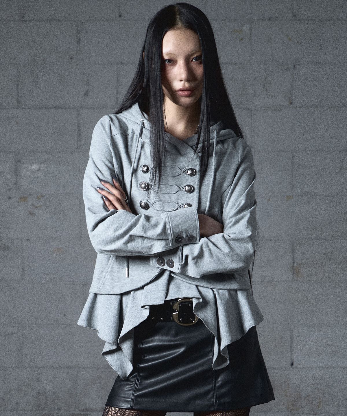 낫노잉(NOTKNOWING) Layered Napoleon Hood Jacket (MELANGE GREY)