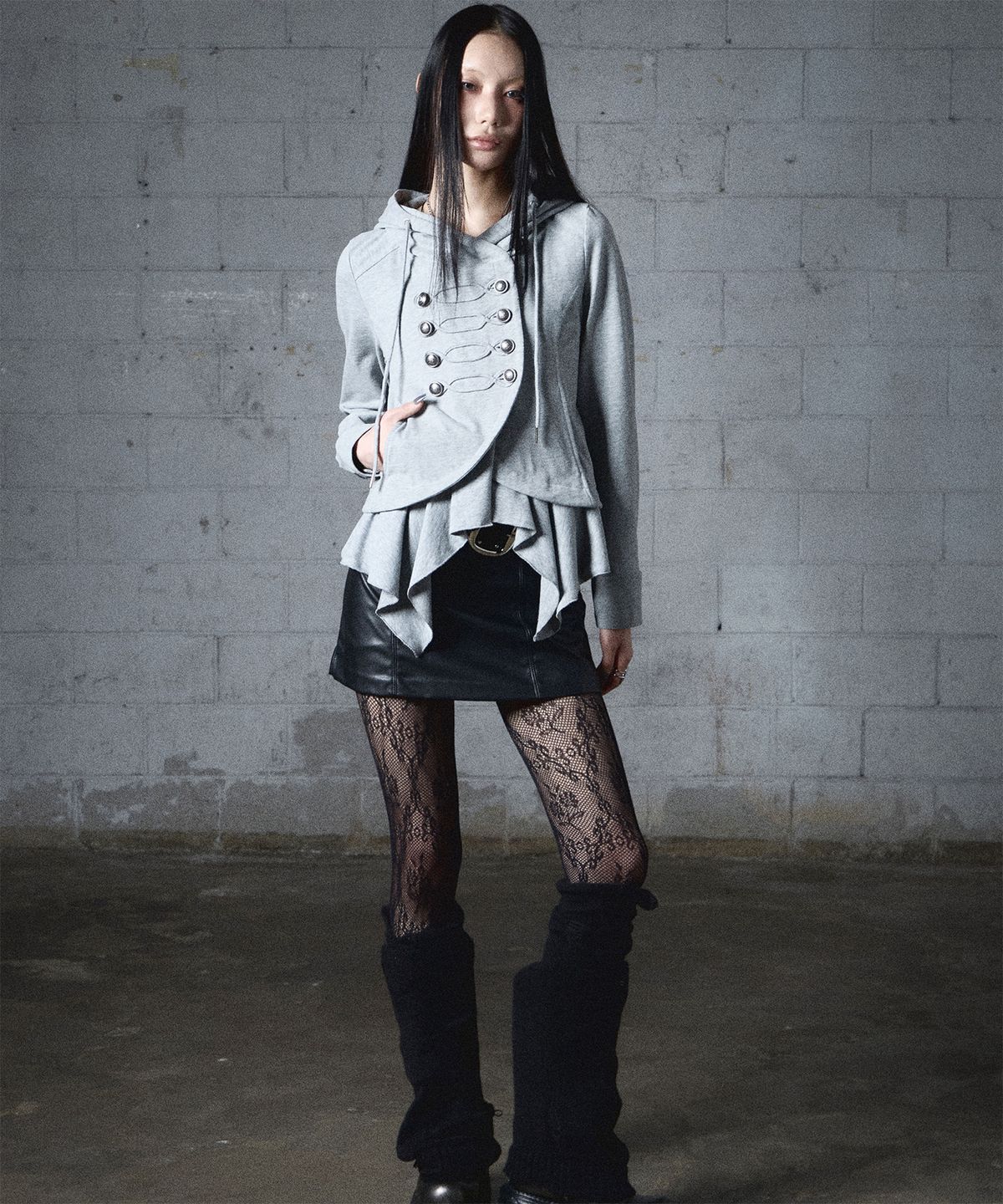 낫노잉(NOTKNOWING) Layered Napoleon Hood Jacket (MELANGE GREY)