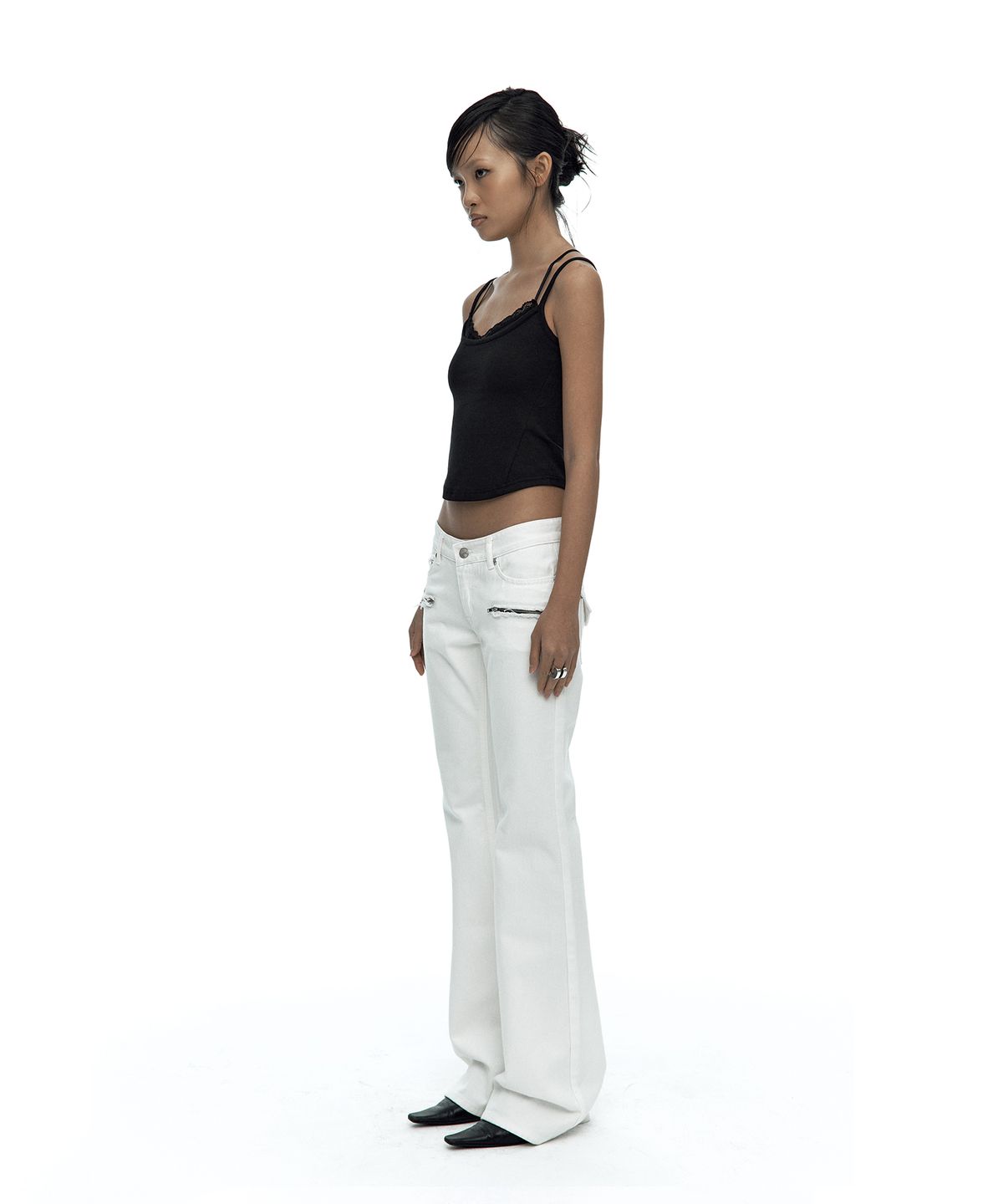 카시코(KASHIKO) Side Zipper Boots-cut Jeans White
