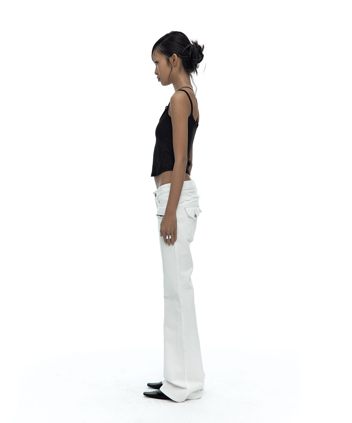카시코(KASHIKO) Side Zipper Boots-cut Jeans White