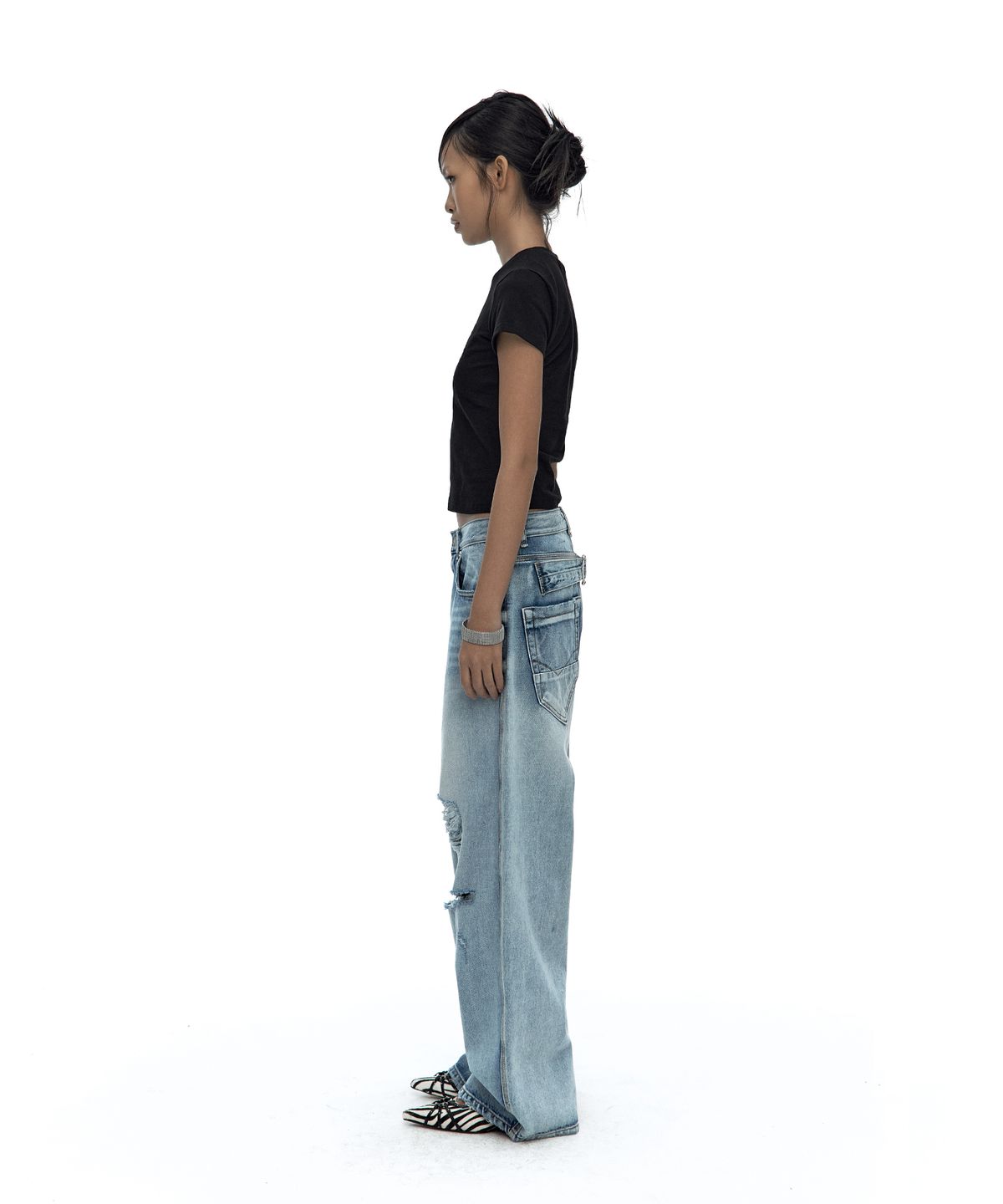카시코(KASHIKO) Milk Ripped Wide Jeans Light Blue