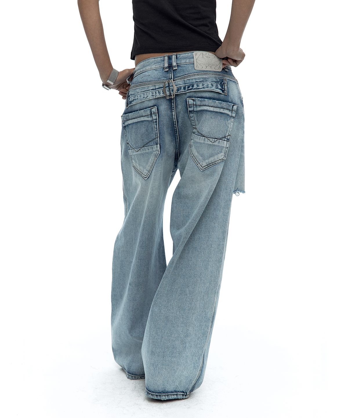카시코(KASHIKO) Milk Ripped Wide Jeans Light Blue