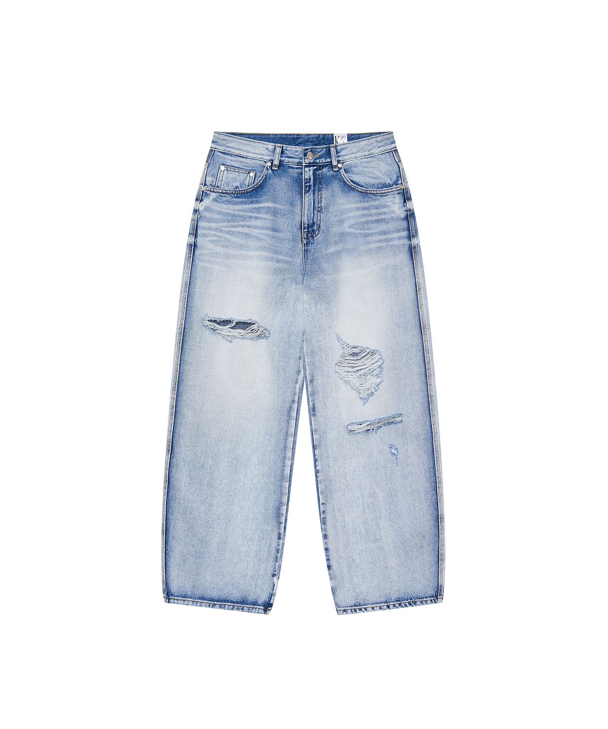 카시코(KASHIKO) Milk Ripped Wide Jeans Light Blue