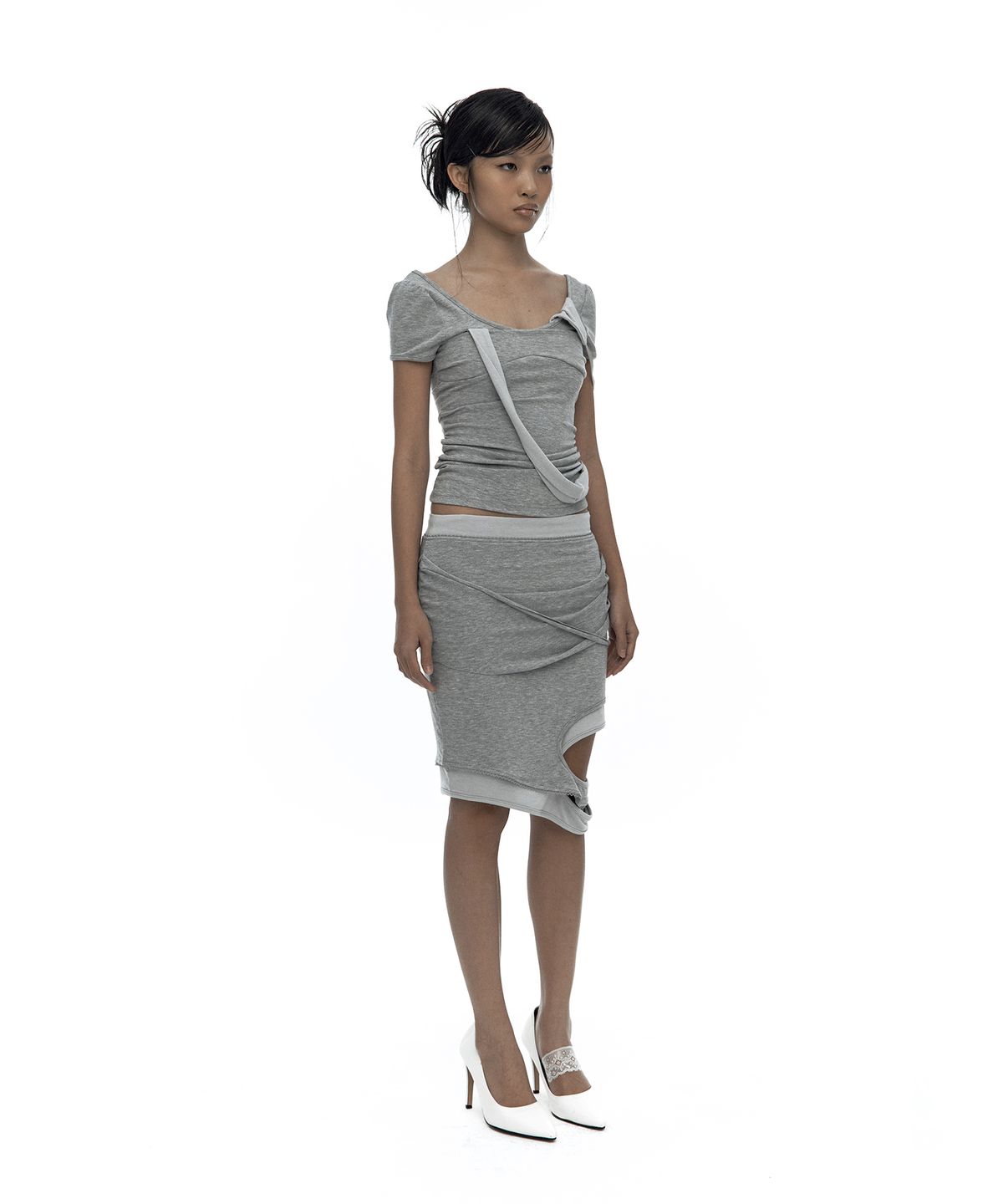 카시코(KASHIKO) Peek-a-boo Strap Skirt Gray
