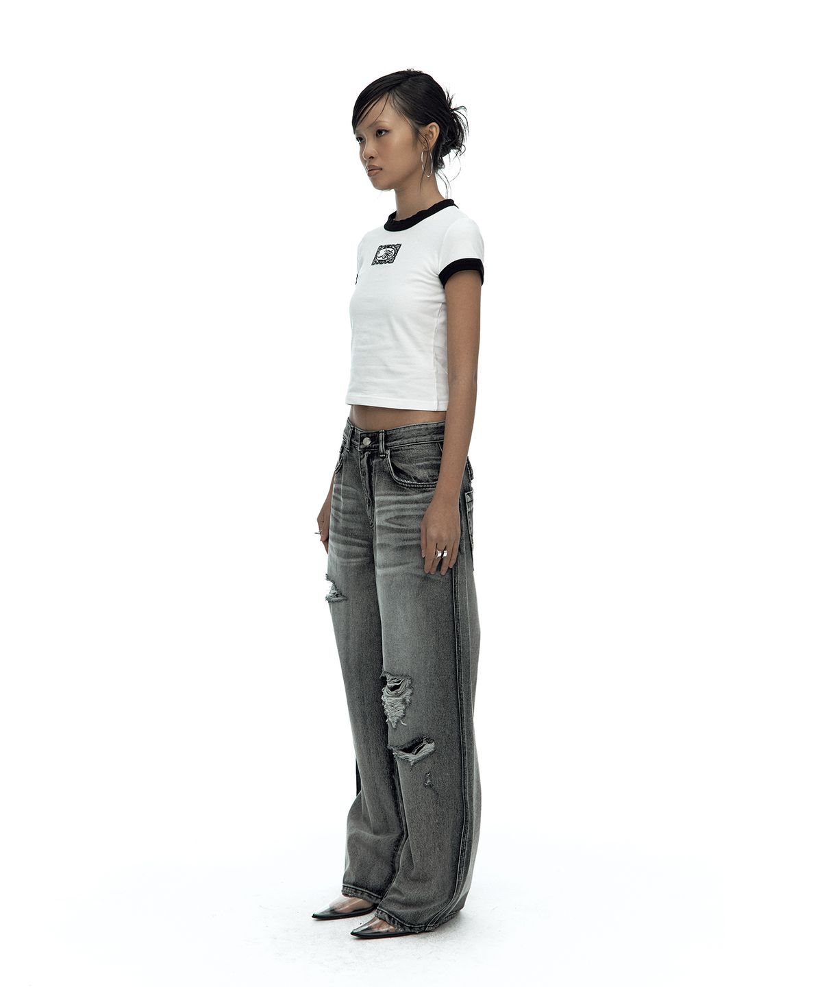 카시코(KASHIKO) Lace Embroidered Ringer Tee White