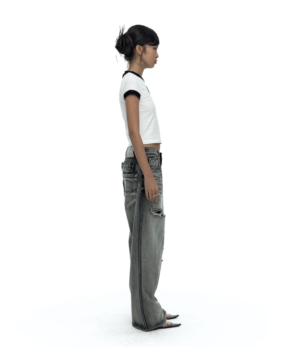 카시코(KASHIKO) Lace Embroidered Ringer Tee White