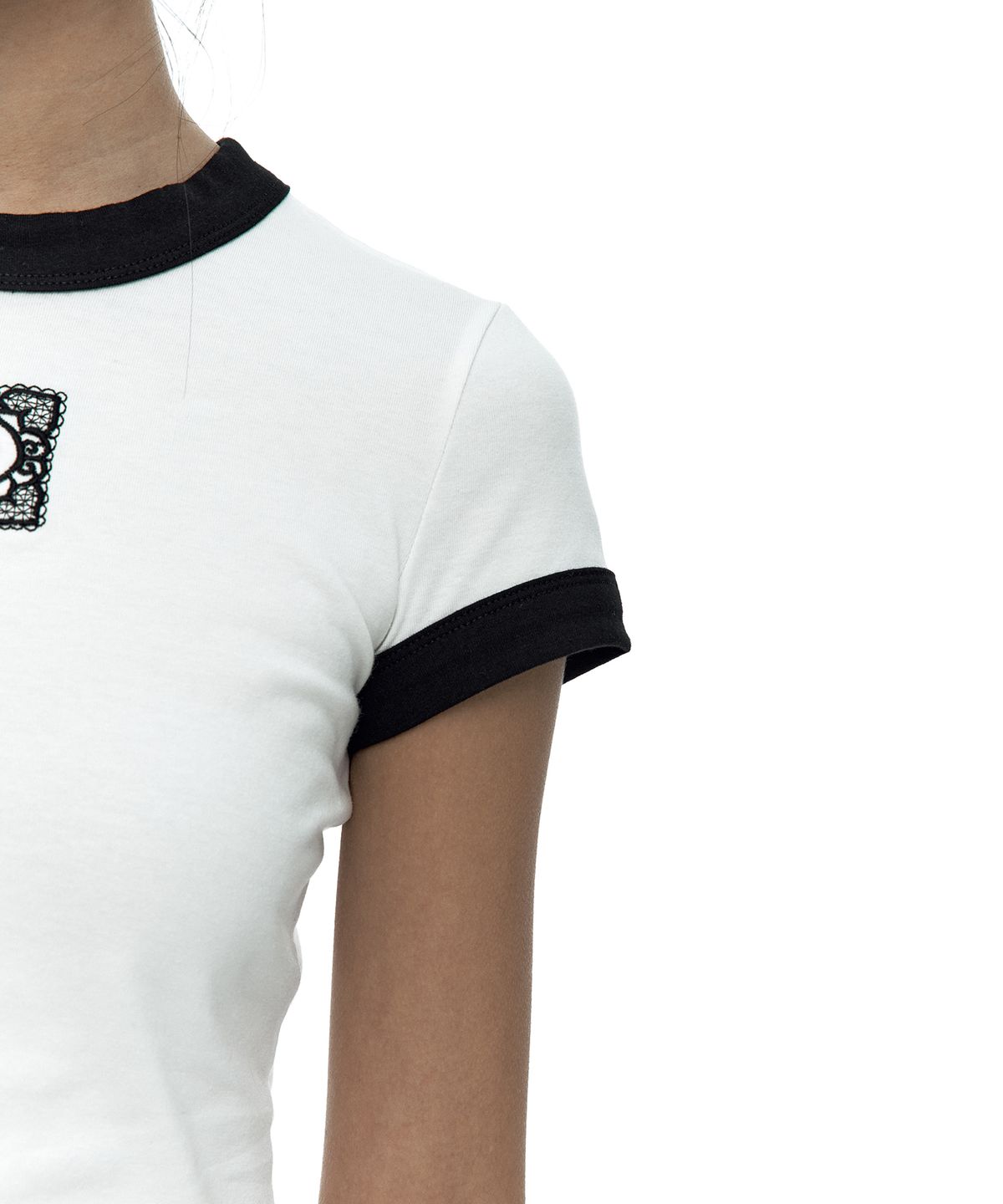 카시코(KASHIKO) Lace Embroidered Ringer Tee White