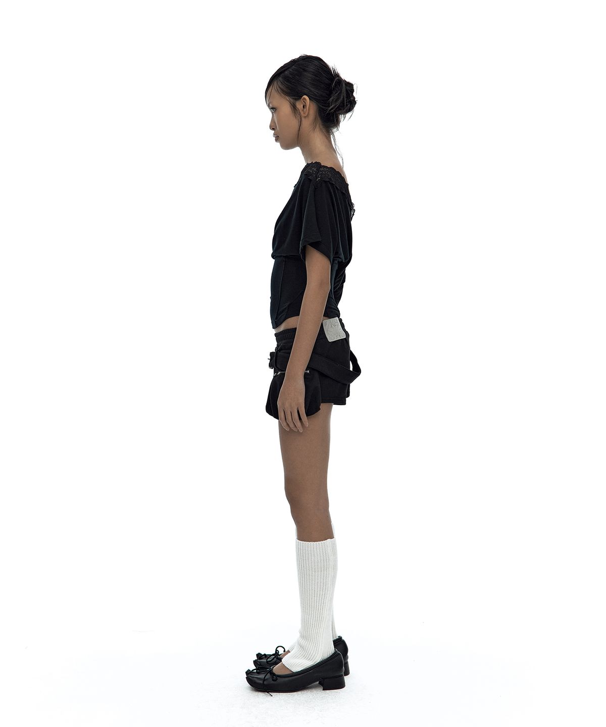 카시코(KASHIKO) Lace One Shoulder Corset Tee Black