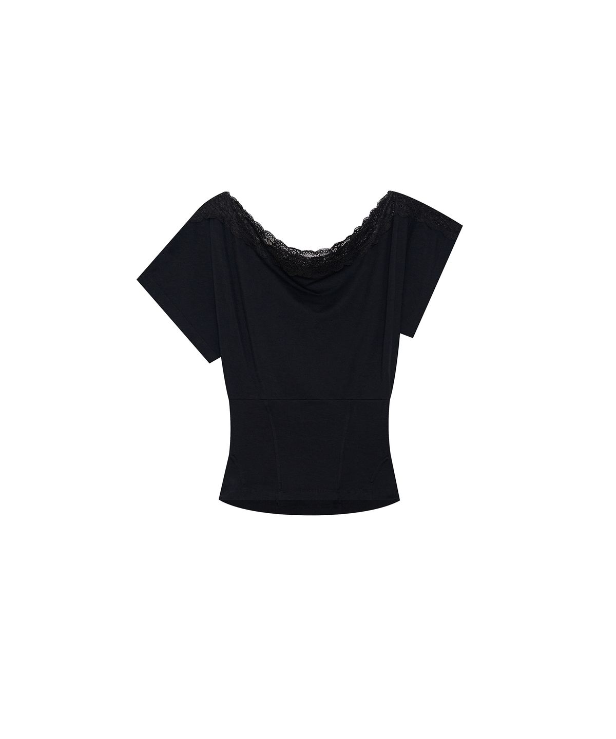 카시코(KASHIKO) Lace One Shoulder Corset Tee Black