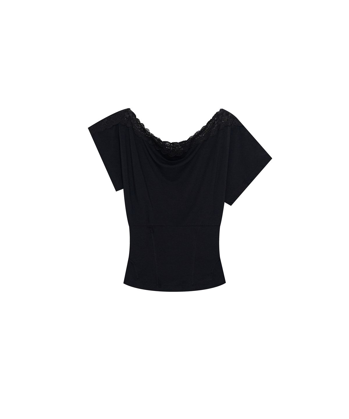 카시코(KASHIKO) Lace One Shoulder Corset Tee Black