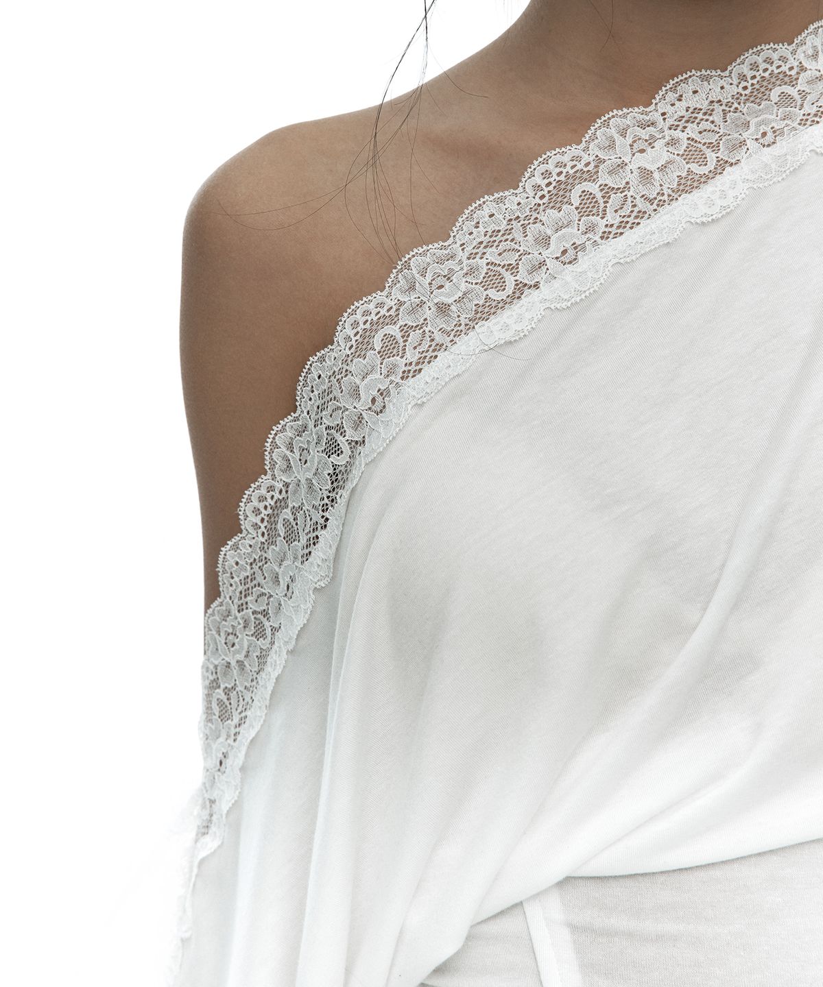 카시코(KASHIKO) Lace One Shoulder Corset Tee White