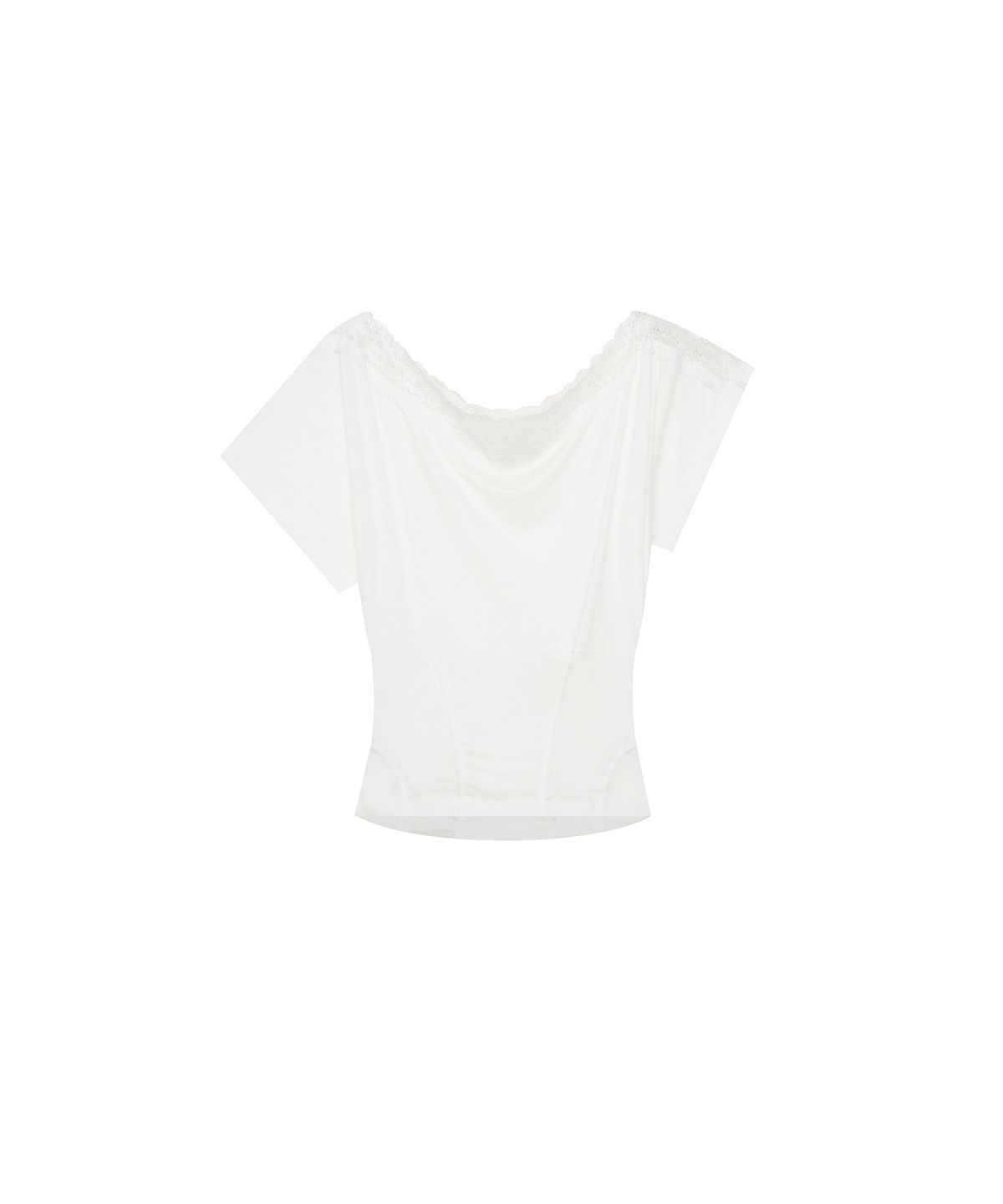 카시코(KASHIKO) Lace One Shoulder Corset Tee White