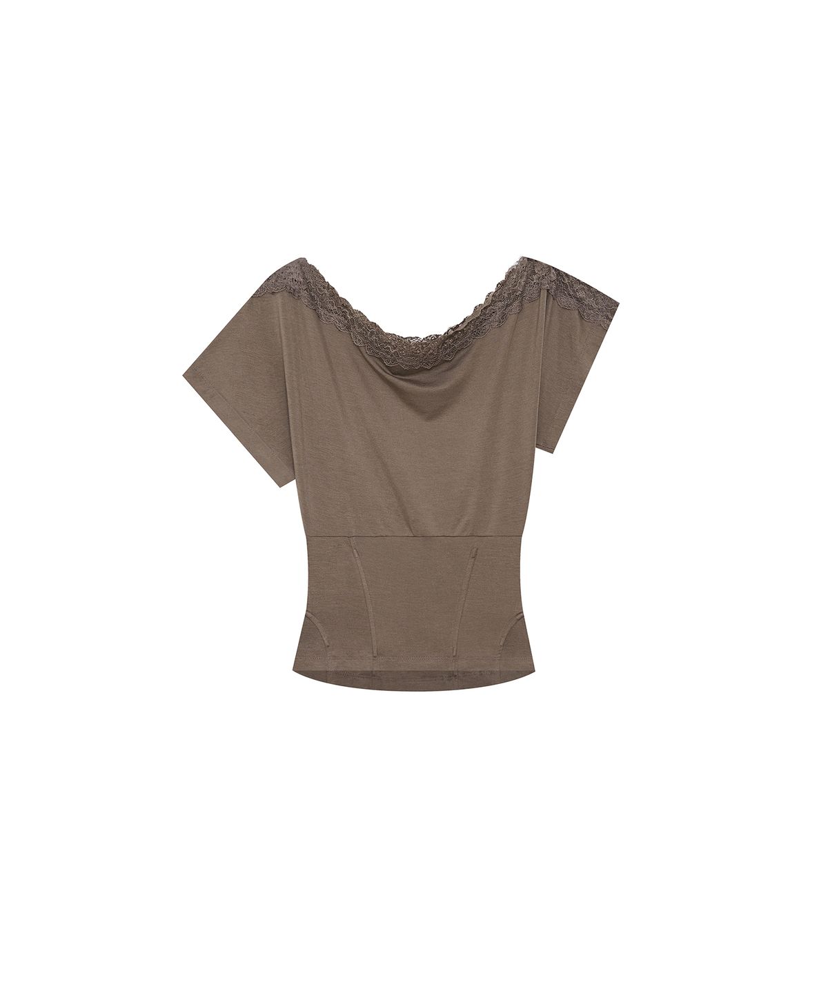 카시코(KASHIKO) Lace One Shoulder Corset Tee Charcoal