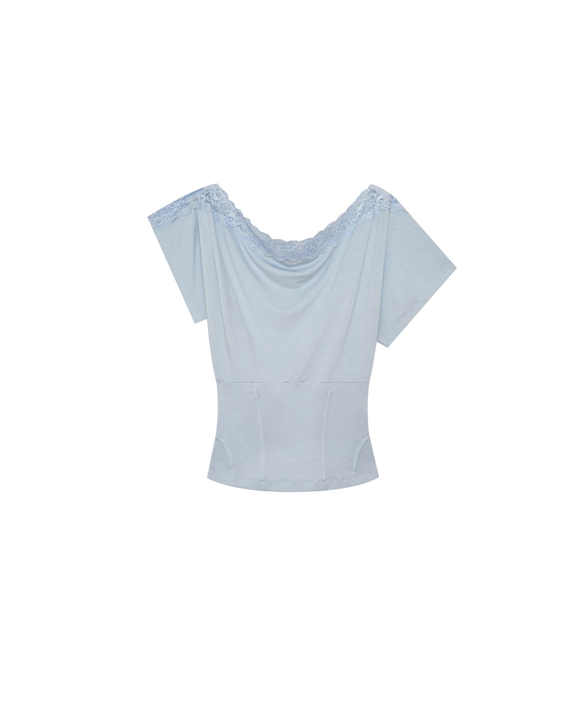 카시코(KASHIKO) Lace One Shoulder Corset Tee Sky Blue