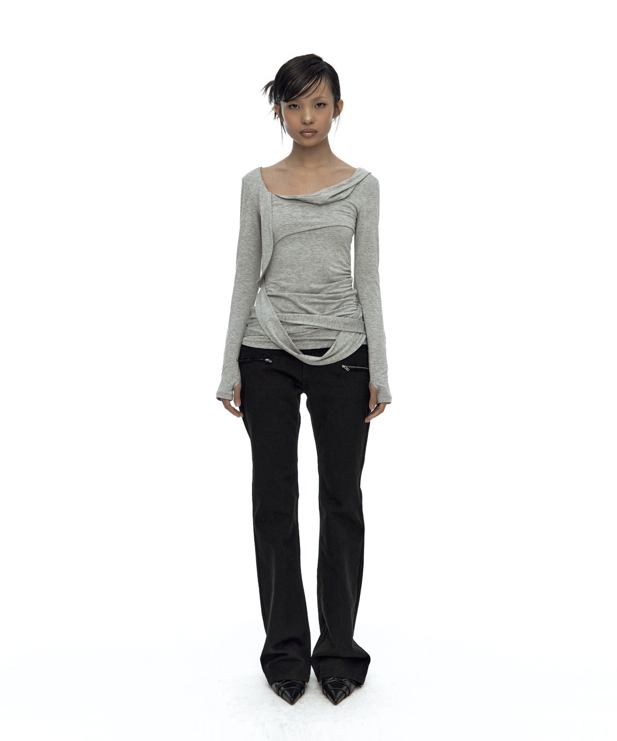 카시코(KASHIKO) Drape Asymmetric Long Sleeve Gray