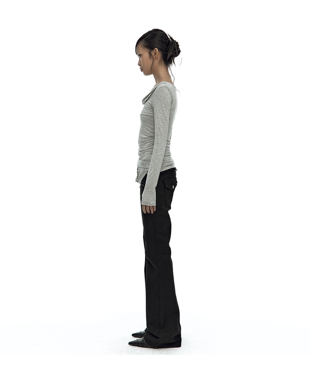 카시코(KASHIKO) Drape Asymmetric Long Sleeve Gray