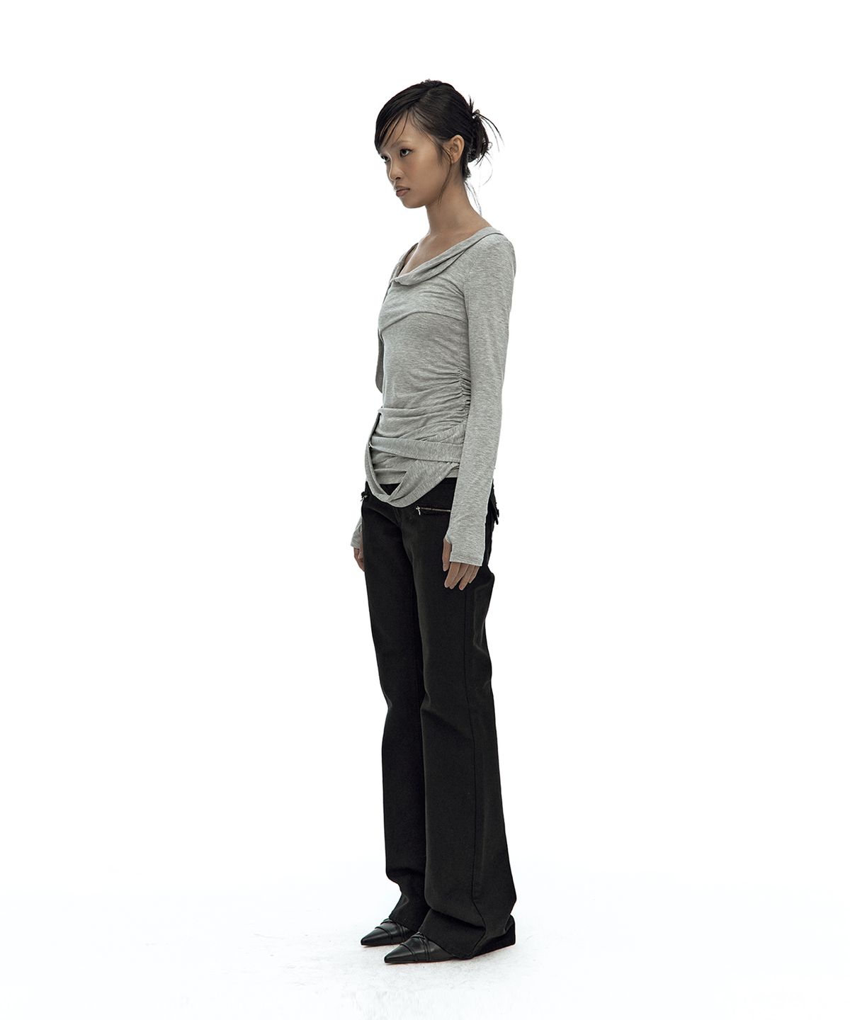 카시코(KASHIKO) Drape Asymmetric Long Sleeve Gray