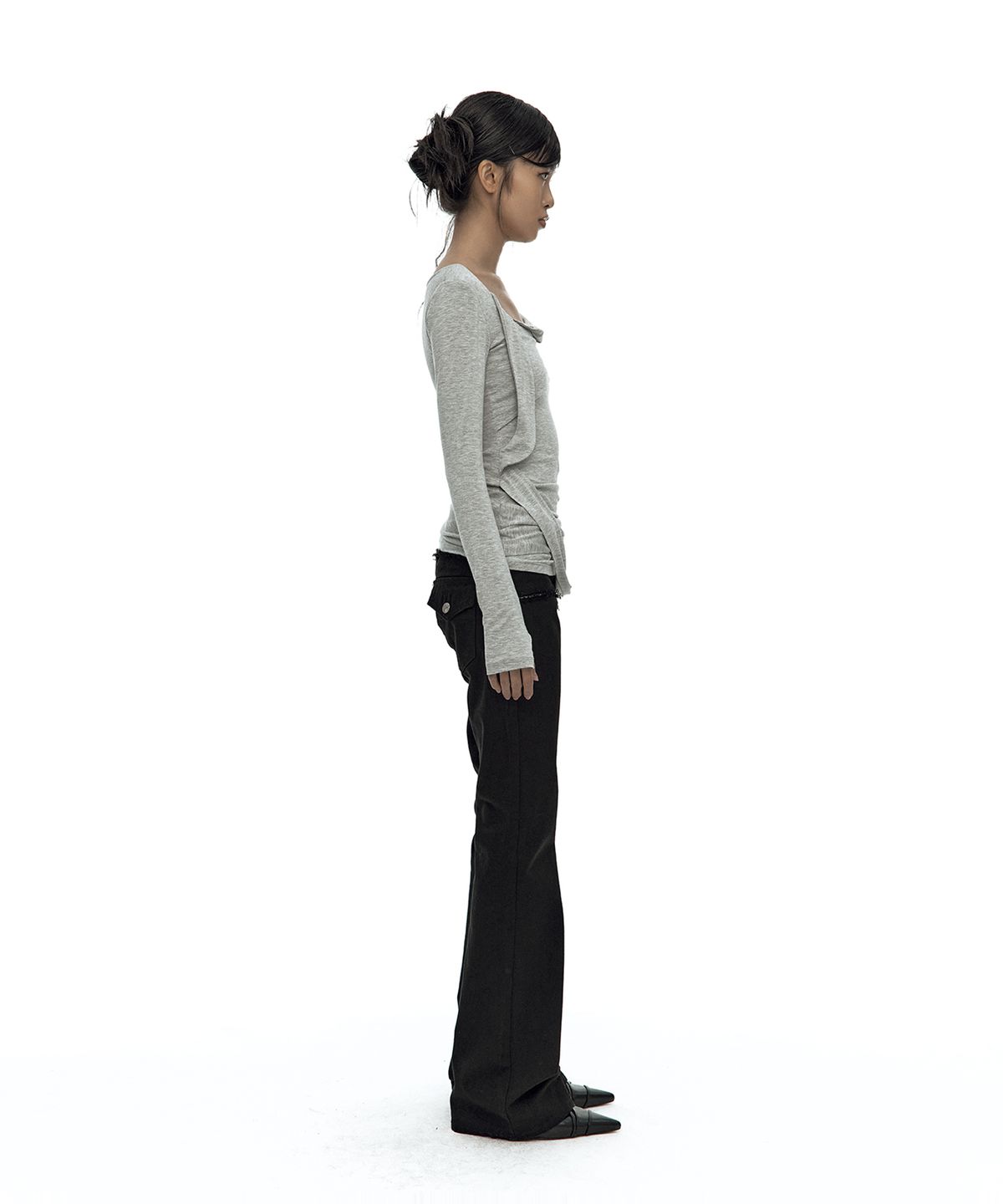 카시코(KASHIKO) Drape Asymmetric Long Sleeve Gray