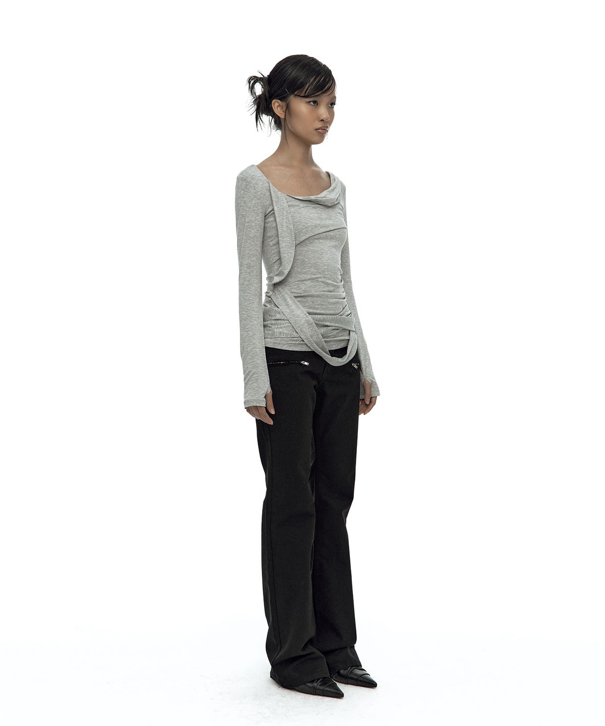 카시코(KASHIKO) Drape Asymmetric Long Sleeve Gray