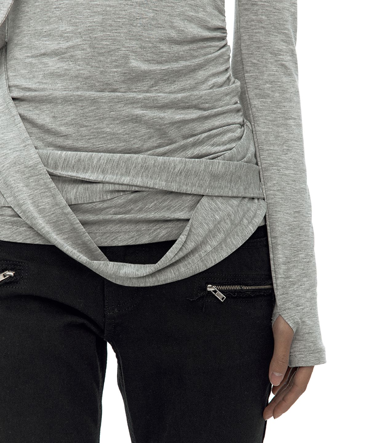 카시코(KASHIKO) Drape Asymmetric Long Sleeve Gray