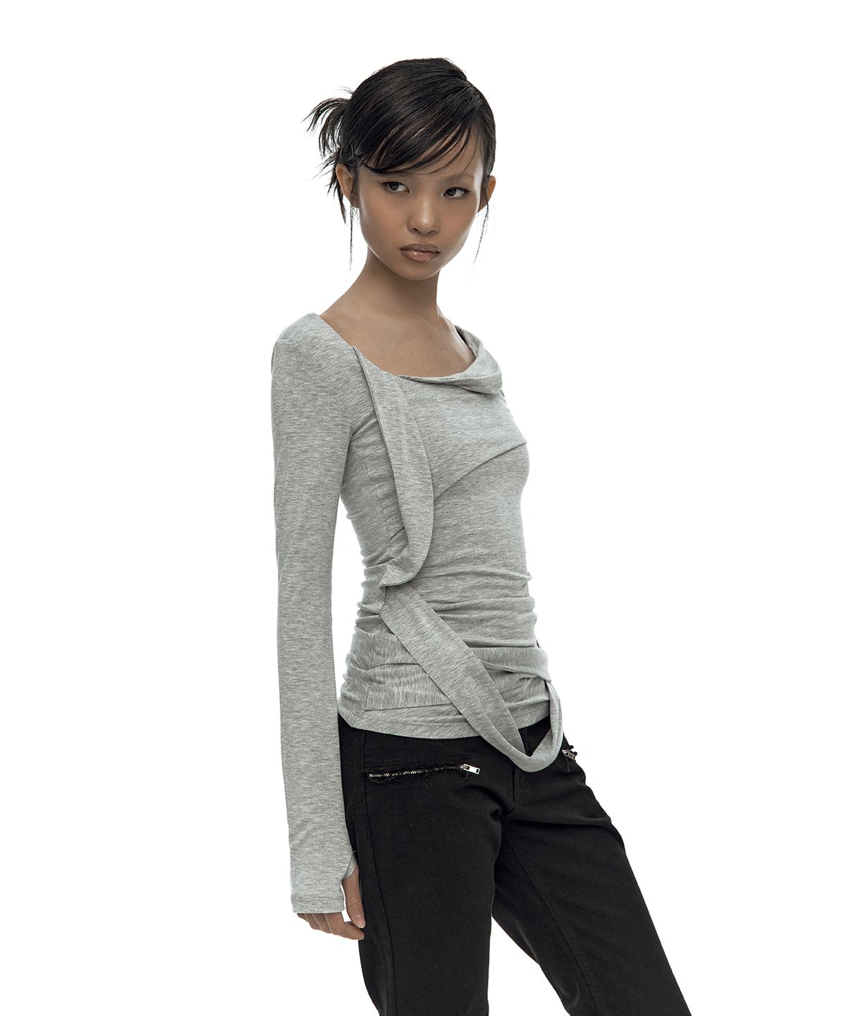 카시코(KASHIKO) Drape Asymmetric Long Sleeve Gray