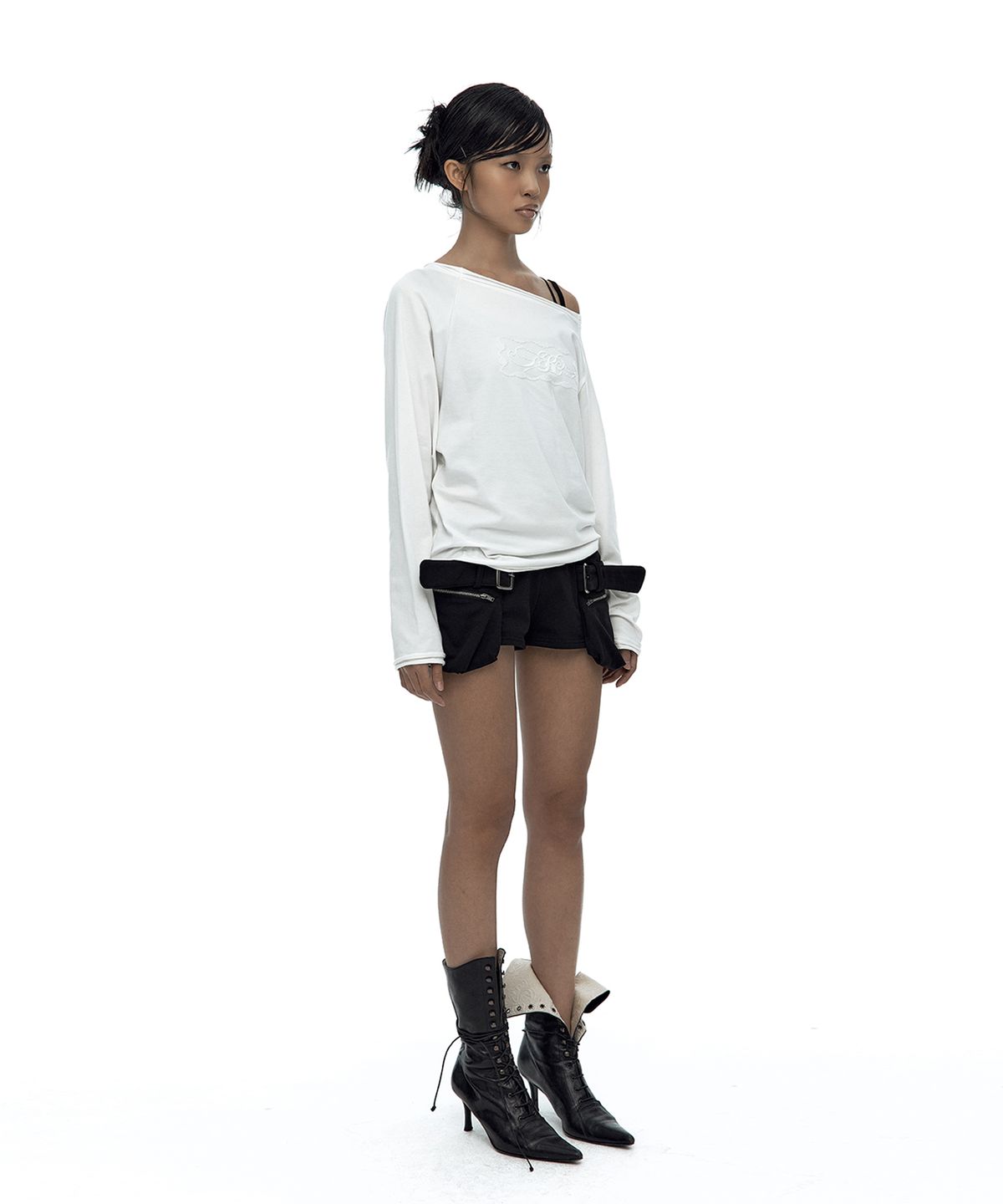 카시코(KASHIKO) Embossed Hem Long Sleeve White