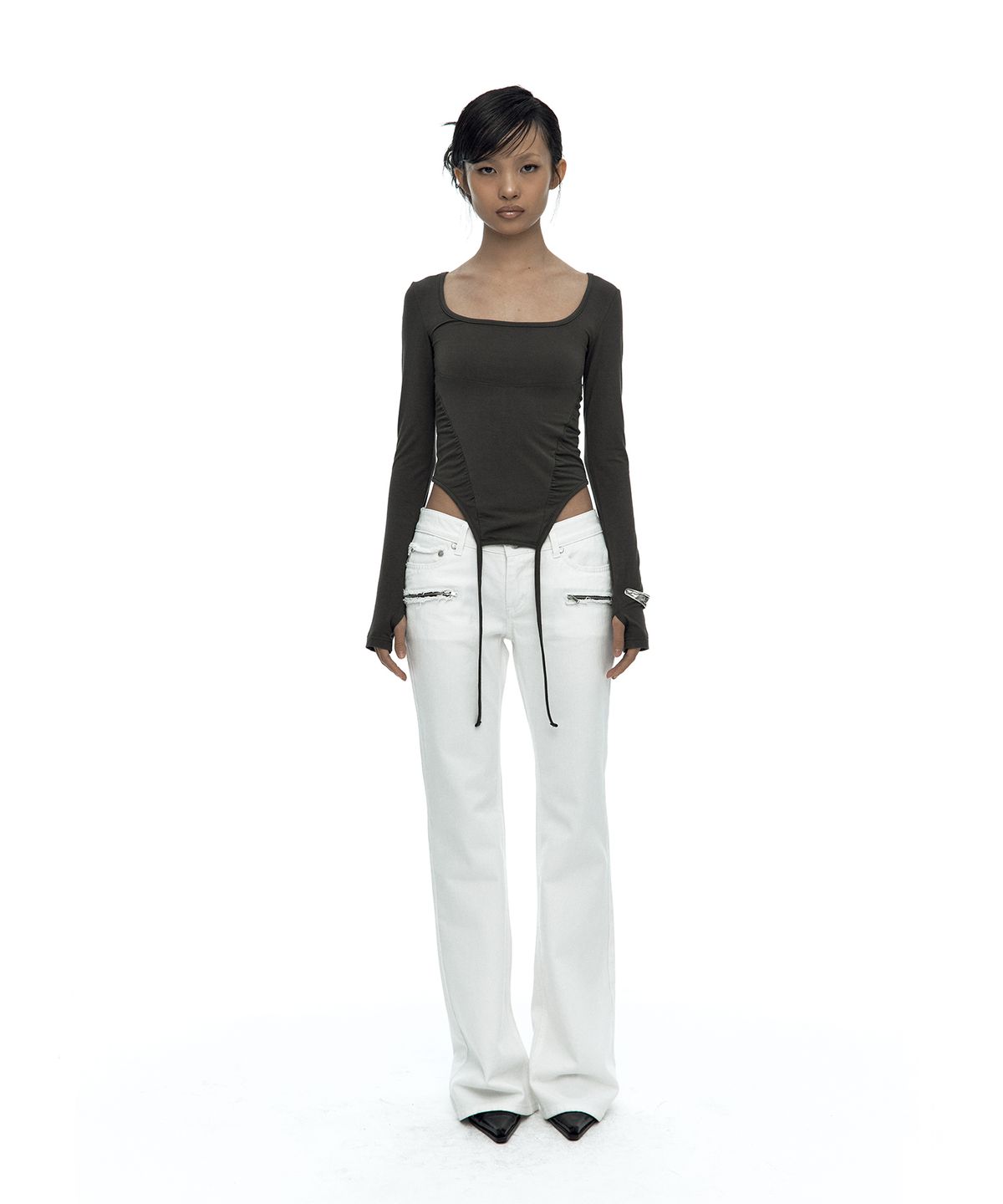 카시코(KASHIKO) Slinky Shirring Bodysuit Khaki