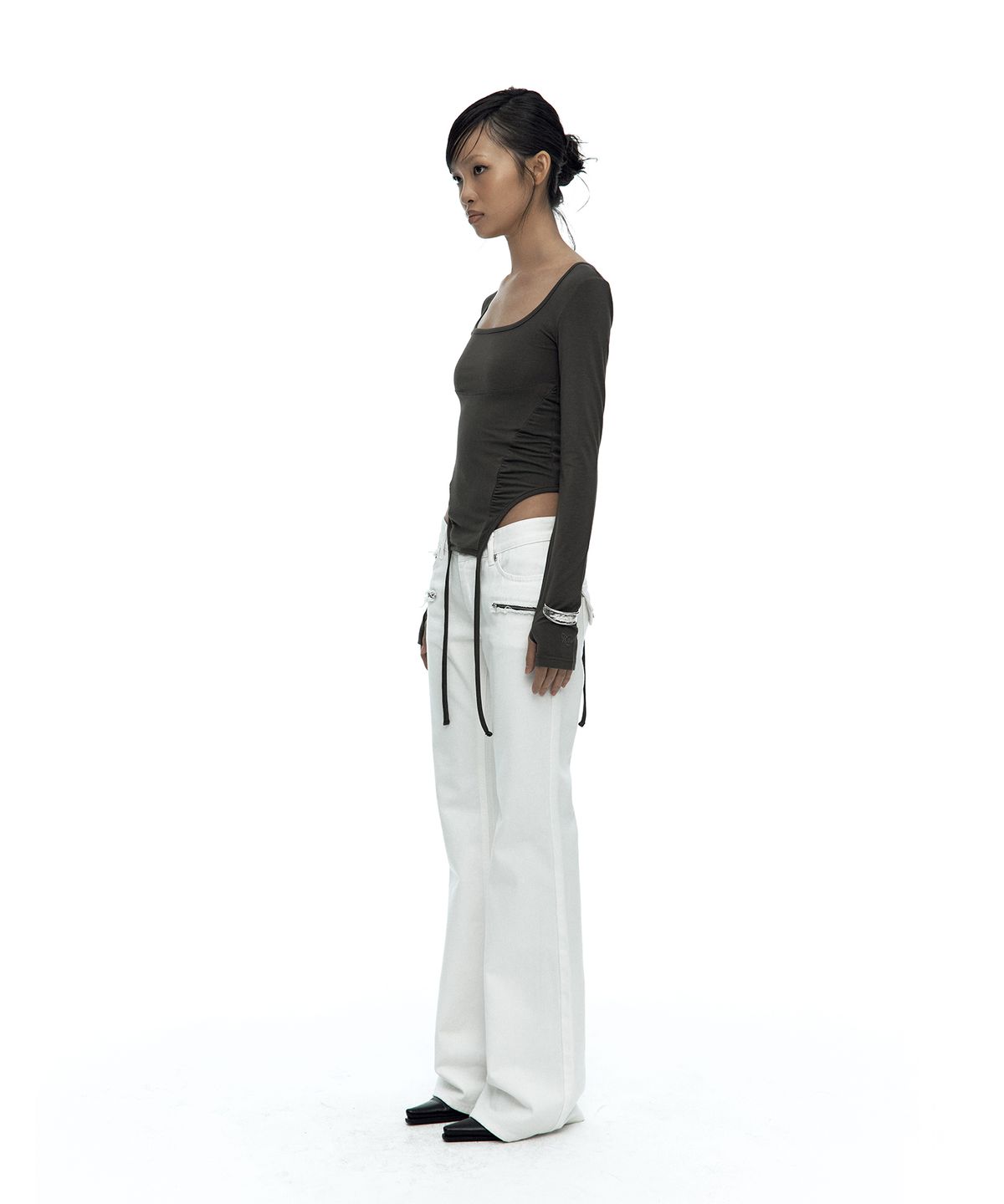 카시코(KASHIKO) Slinky Shirring Bodysuit Khaki