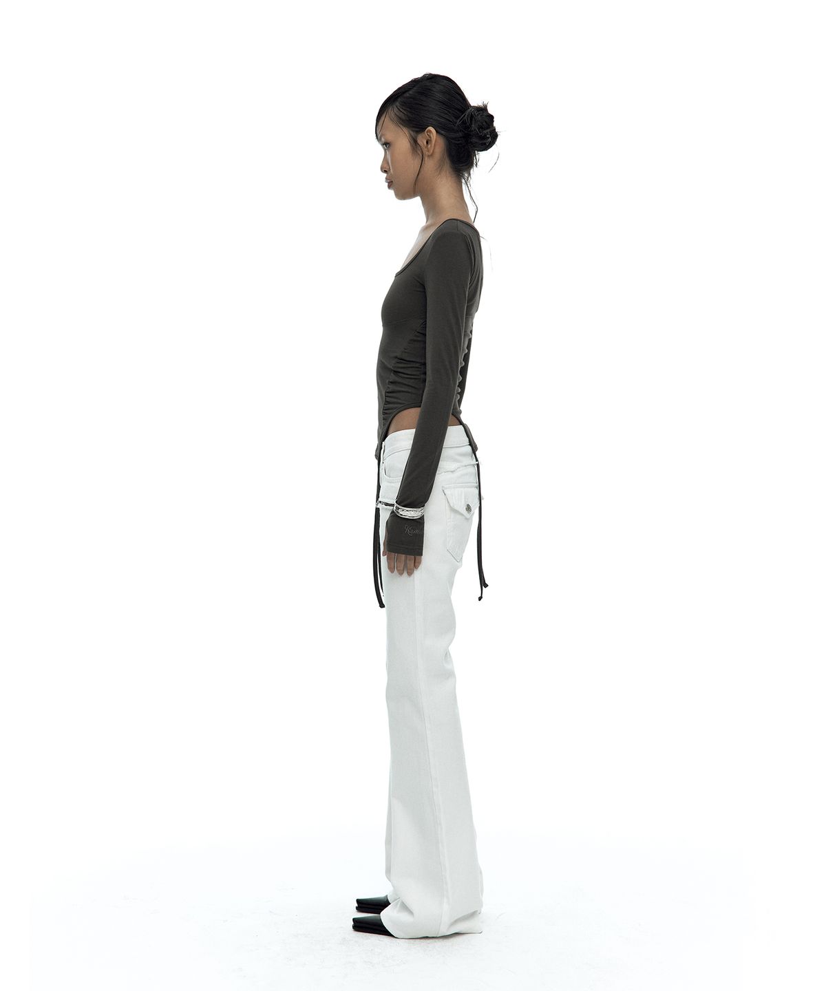 카시코(KASHIKO) Slinky Shirring Bodysuit Khaki