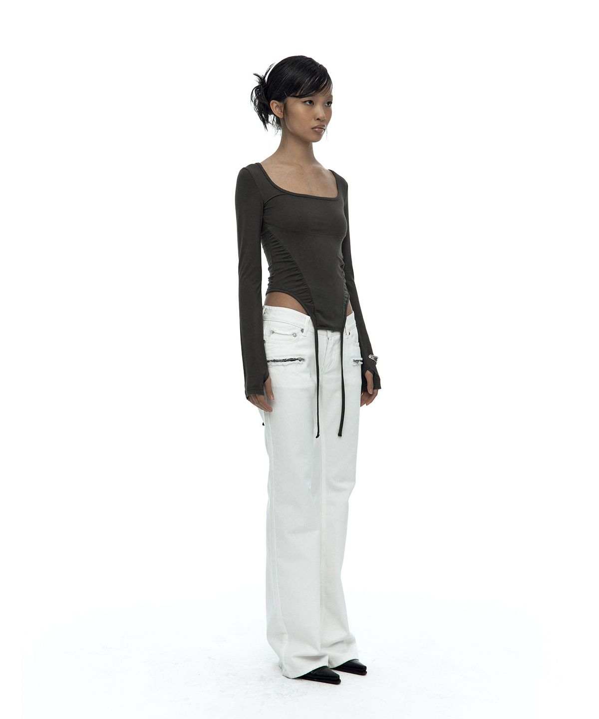 카시코(KASHIKO) Slinky Shirring Bodysuit Khaki