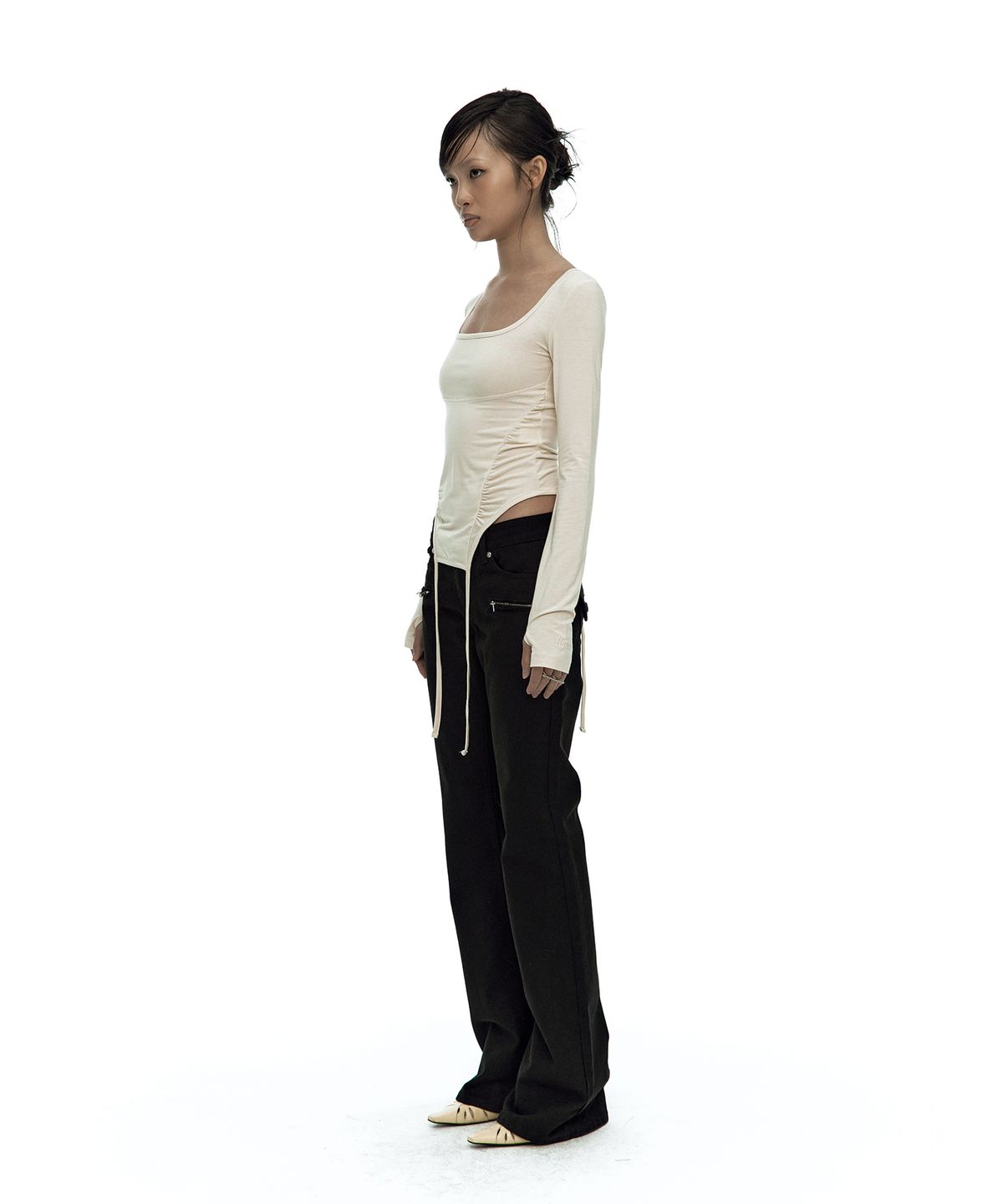 카시코(KASHIKO) Slinky Shirring Bodysuit Beige