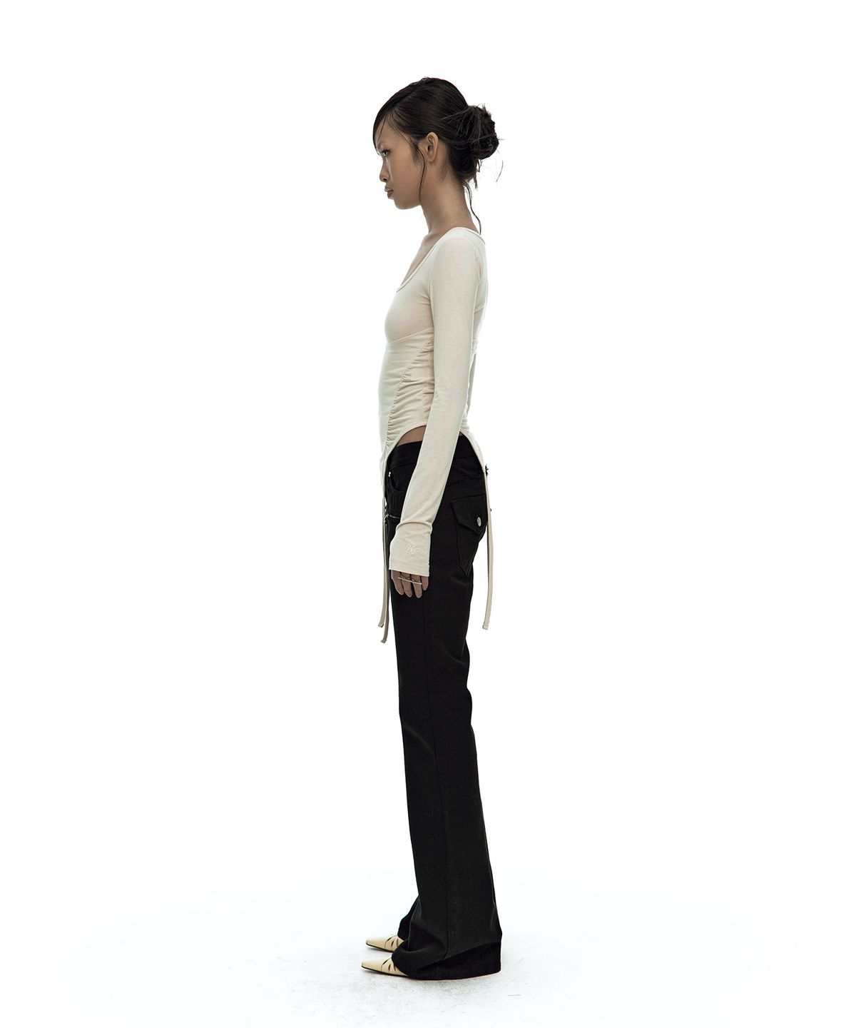 카시코(KASHIKO) Slinky Shirring Bodysuit Beige