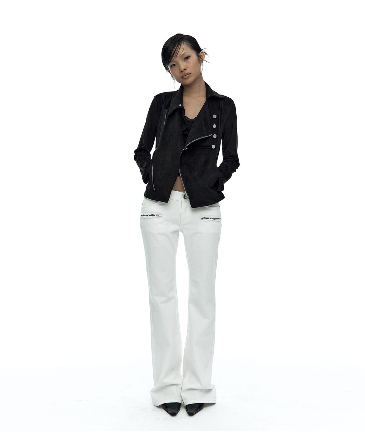 카시코(KASHIKO) Asymmetric Zip Napoleon Jacket Black