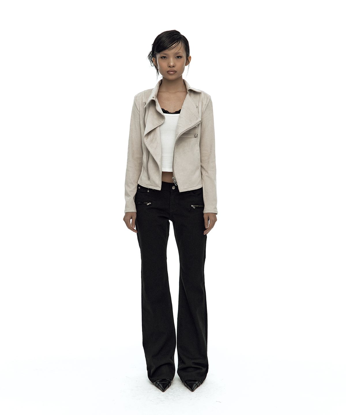 카시코(KASHIKO) Asymmetric Zip Napoleon Jacket Light Gray