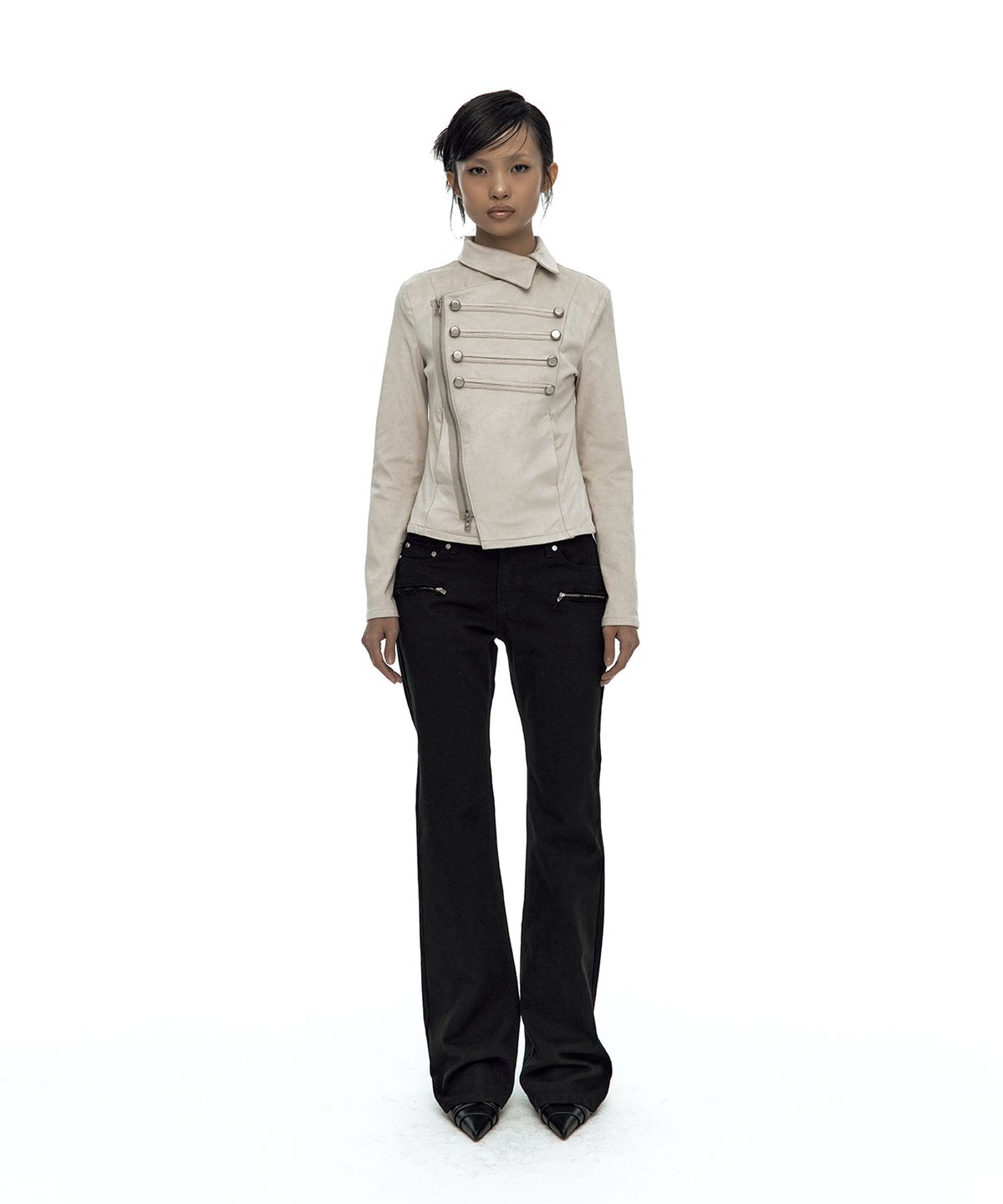카시코(KASHIKO) Asymmetric Zip Napoleon Jacket Light Gray