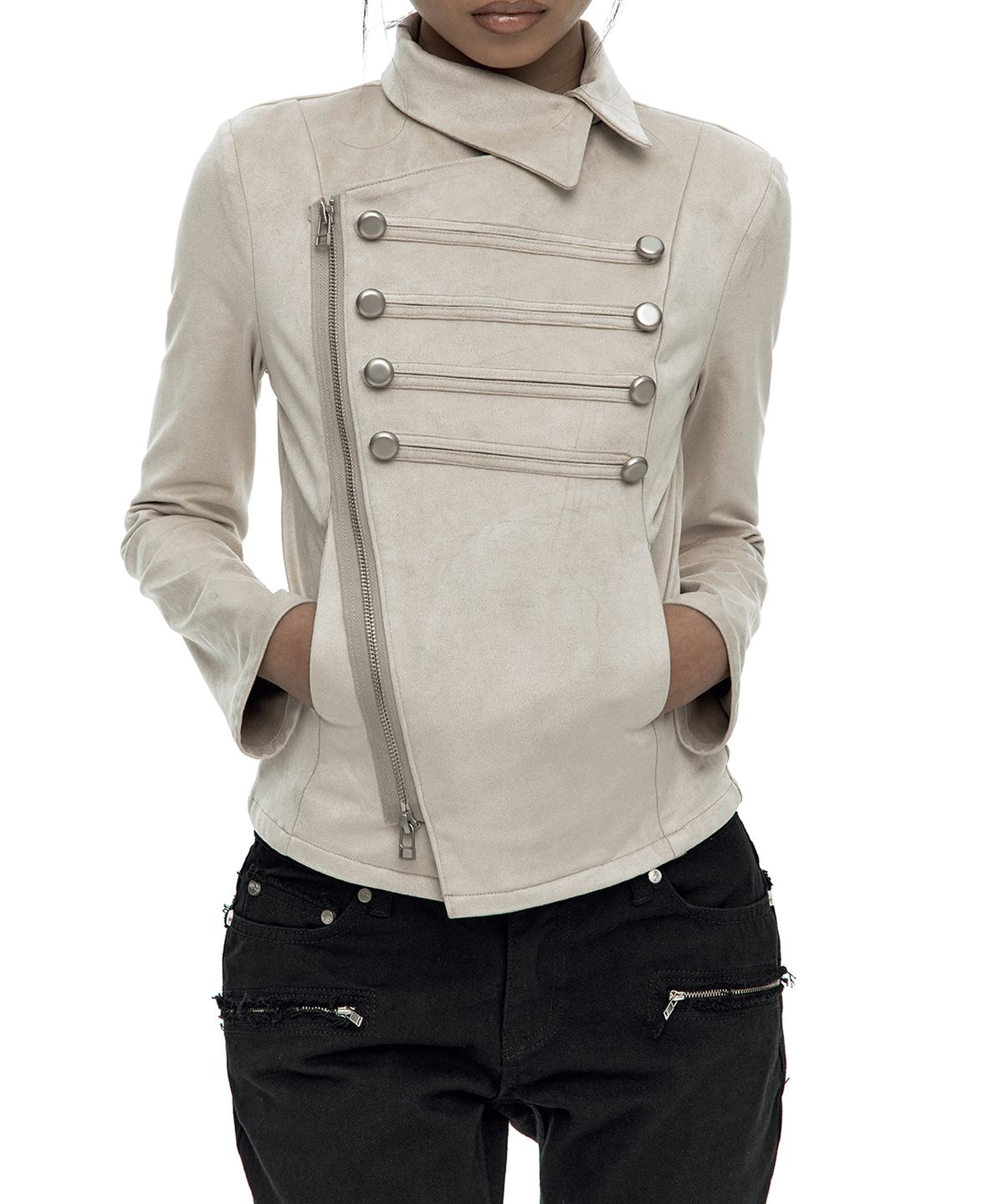 카시코(KASHIKO) Asymmetric Zip Napoleon Jacket Light Gray