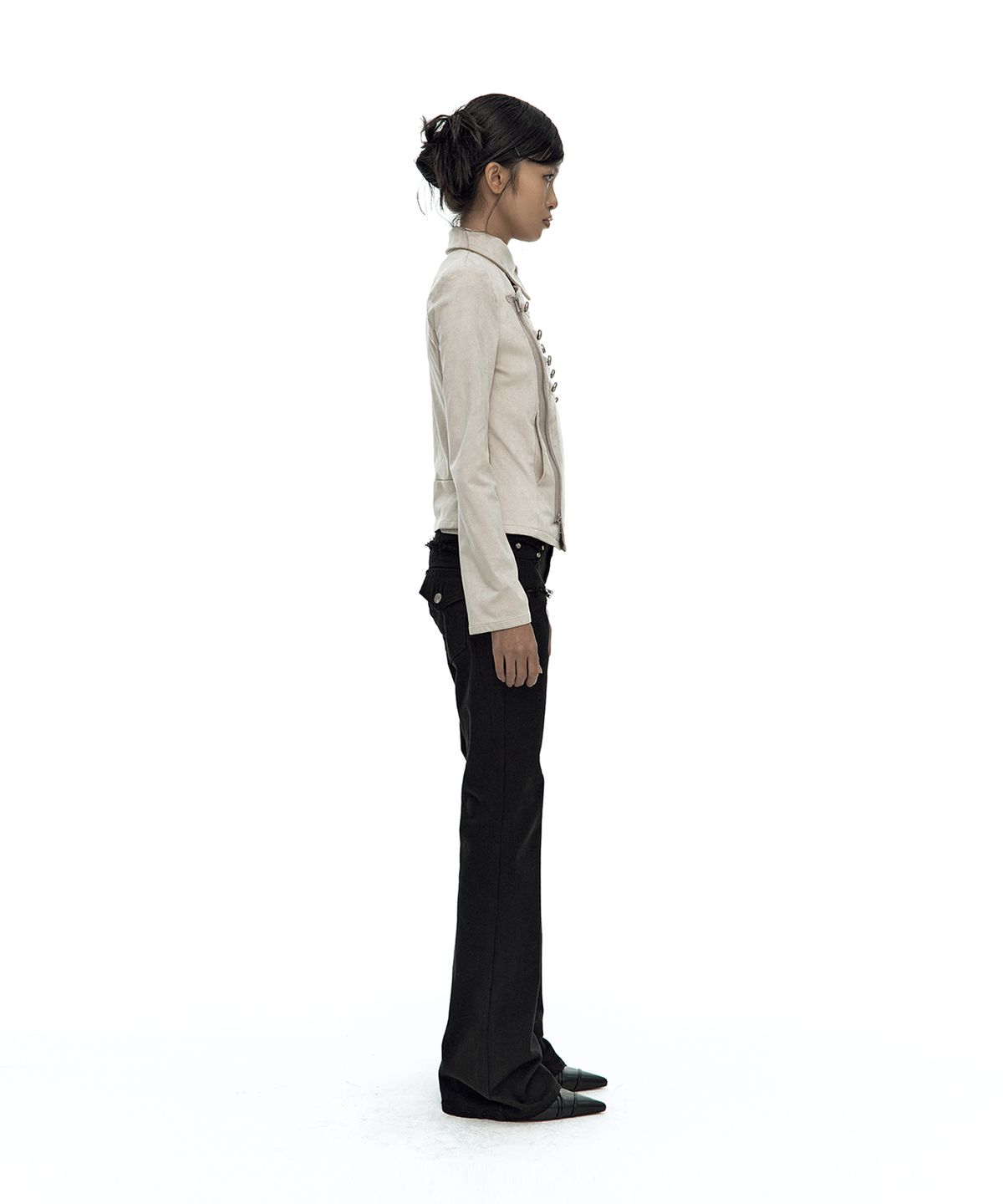 카시코(KASHIKO) Asymmetric Zip Napoleon Jacket Light Gray