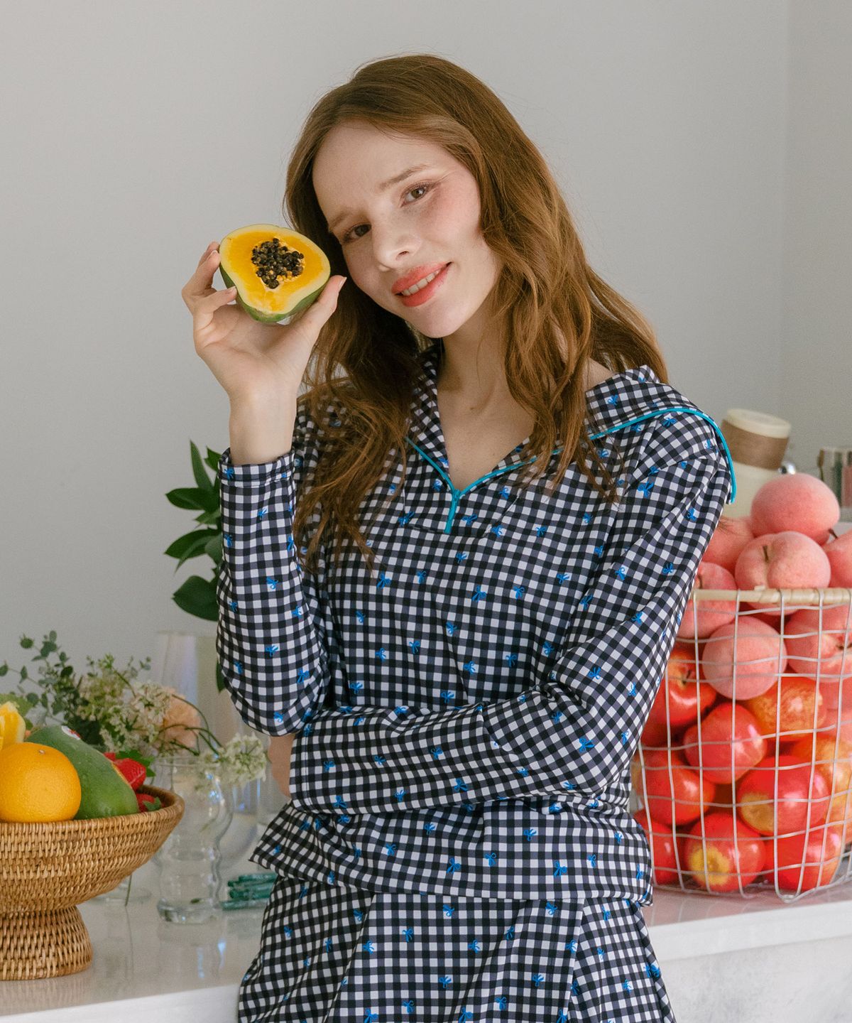 보니데(BONIDEE) [SET]집업 래시가드 세트 체크 블랙